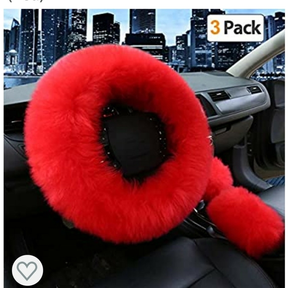 Fluffy red steering wheel cover - Picture 1 of 2